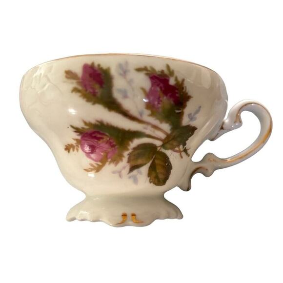 Vtg Lefton Occupied Japan China MOSS ROSE Floral Teacup & Saucer - Picture 2 of 10